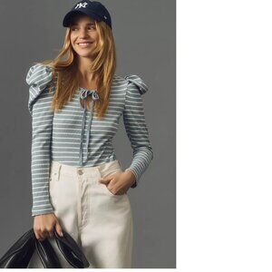 anthropologie Porridge Puff-Sleeve Tie-Front Top new with tag